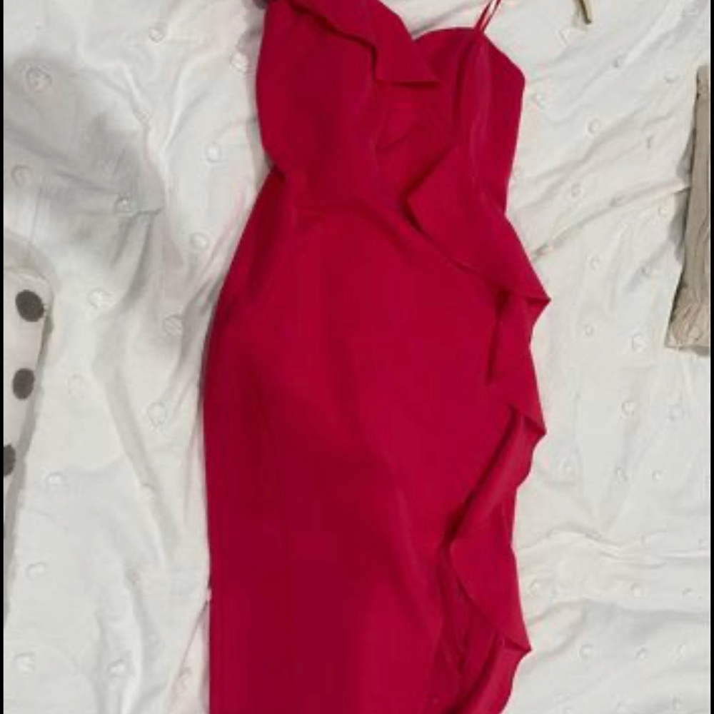 Asymmetric ruffle one shoulder dress